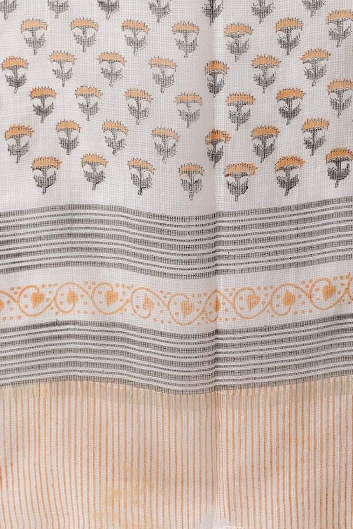 White Cotton Ethnic Motifs Printed Straight Kurta Palazzo Dupatta Set | SHOBITAM