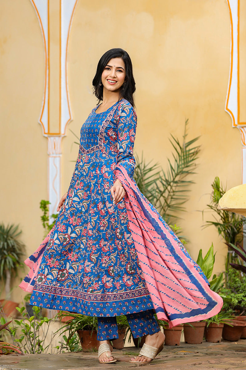 Blue Rayon Blend Anarkali Suit Set | SHOBITAM