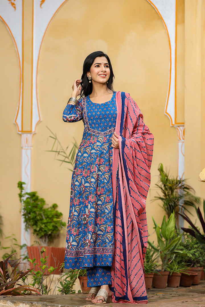 Blue Rayon Blend Anarkali Suit Set | SHOBITAM