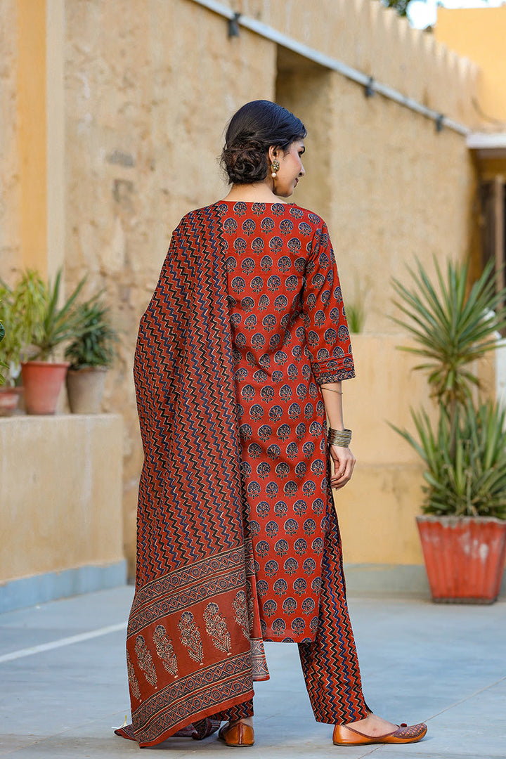 Rust Rayon Blend Suit Set | SHOBITAM