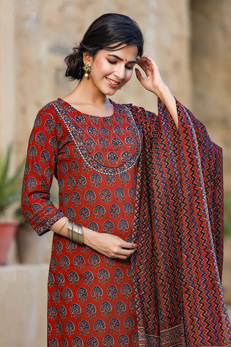 Rust Rayon Blend Suit Set | SHOBITAM