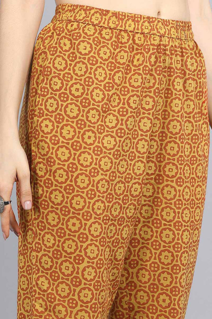 Green Yellow Floral Printed Pure Cotton Kurta with Trousers Dupatta Set | SHOBITAM