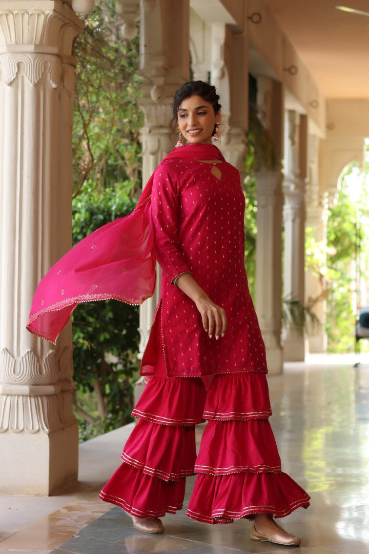 Pink Poly Silk Straight Sharara Suit Set  | SHOBITAM