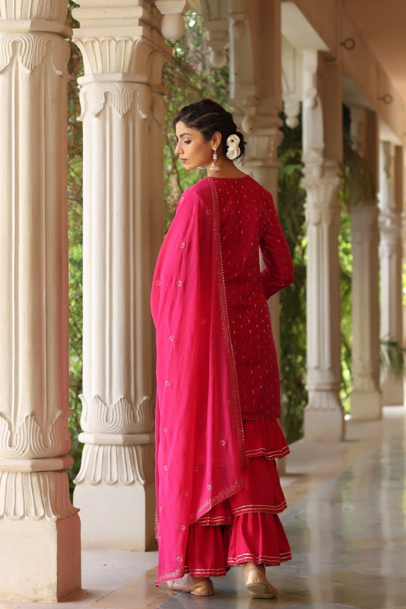 Pink Poly Silk Straight Sharara Suit Set  | SHOBITAM