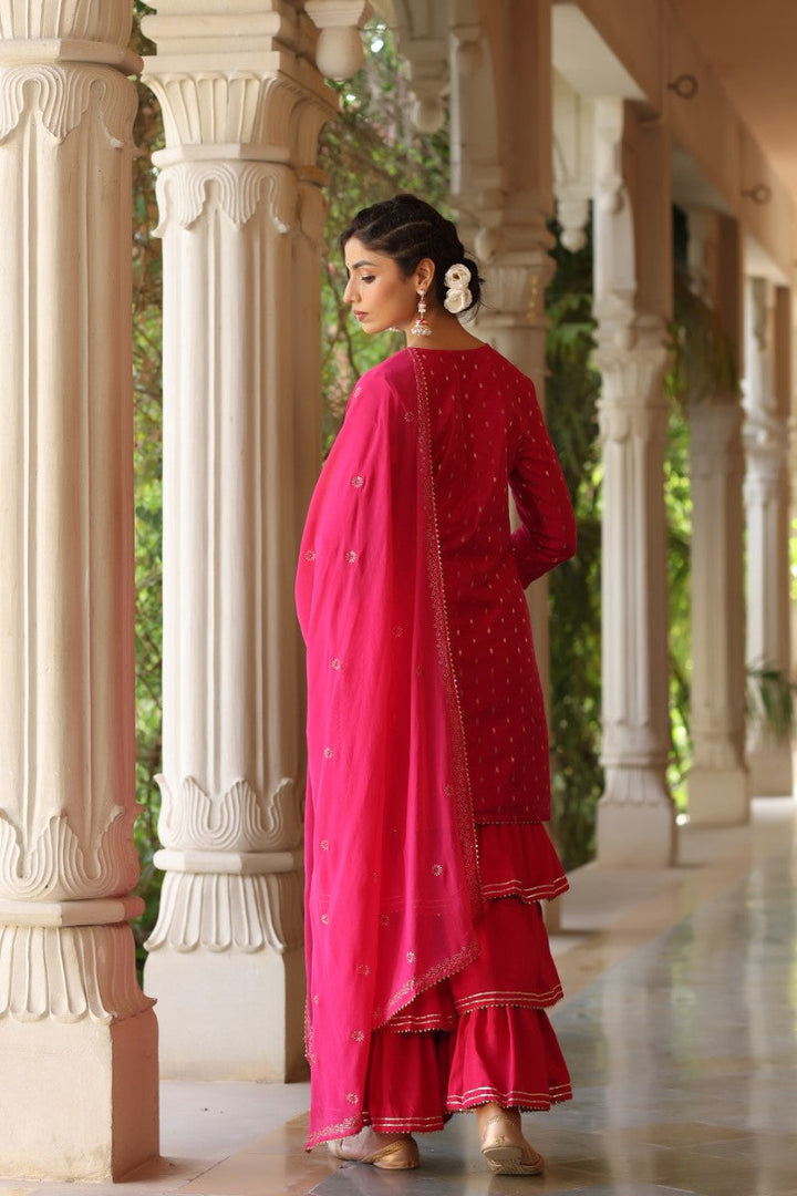 Pink Poly Silk Straight Sharara Suit Set  | SHOBITAM