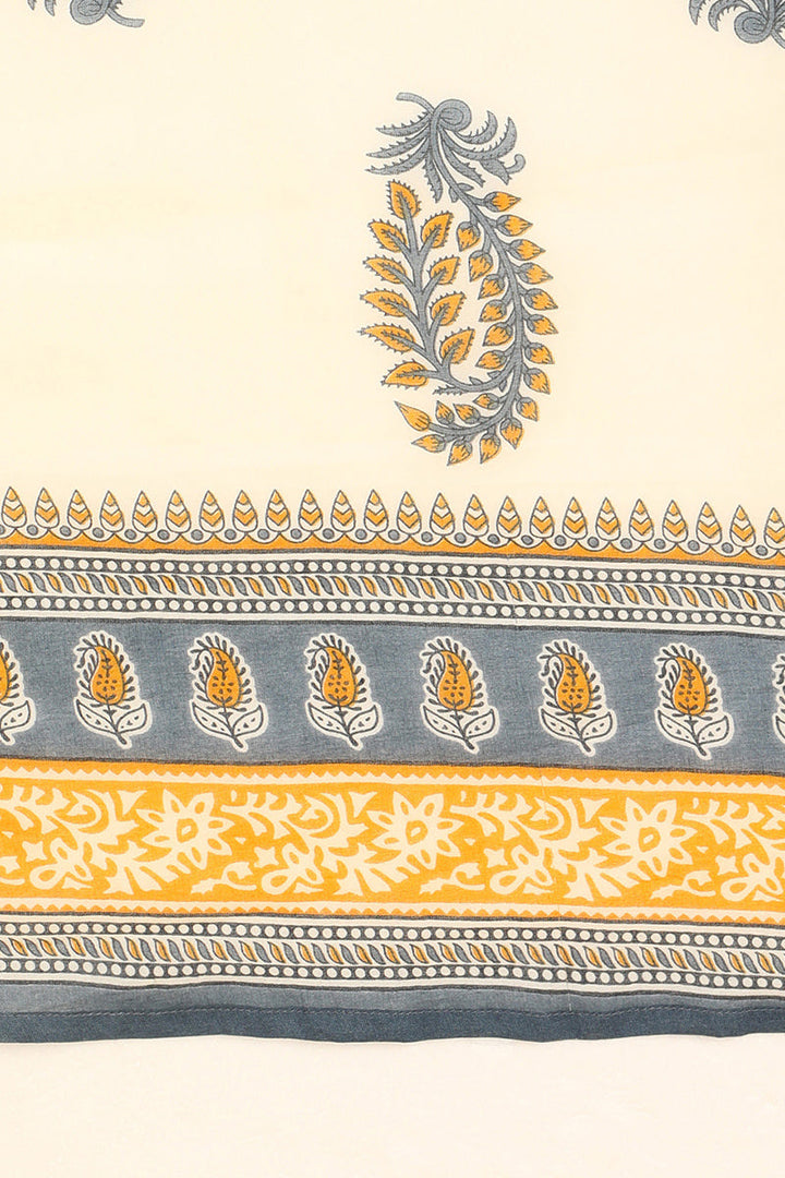 Yellow Pure Cotton Ethnic Motifs Printed Flared Style Suit Set   | SHOBITAM