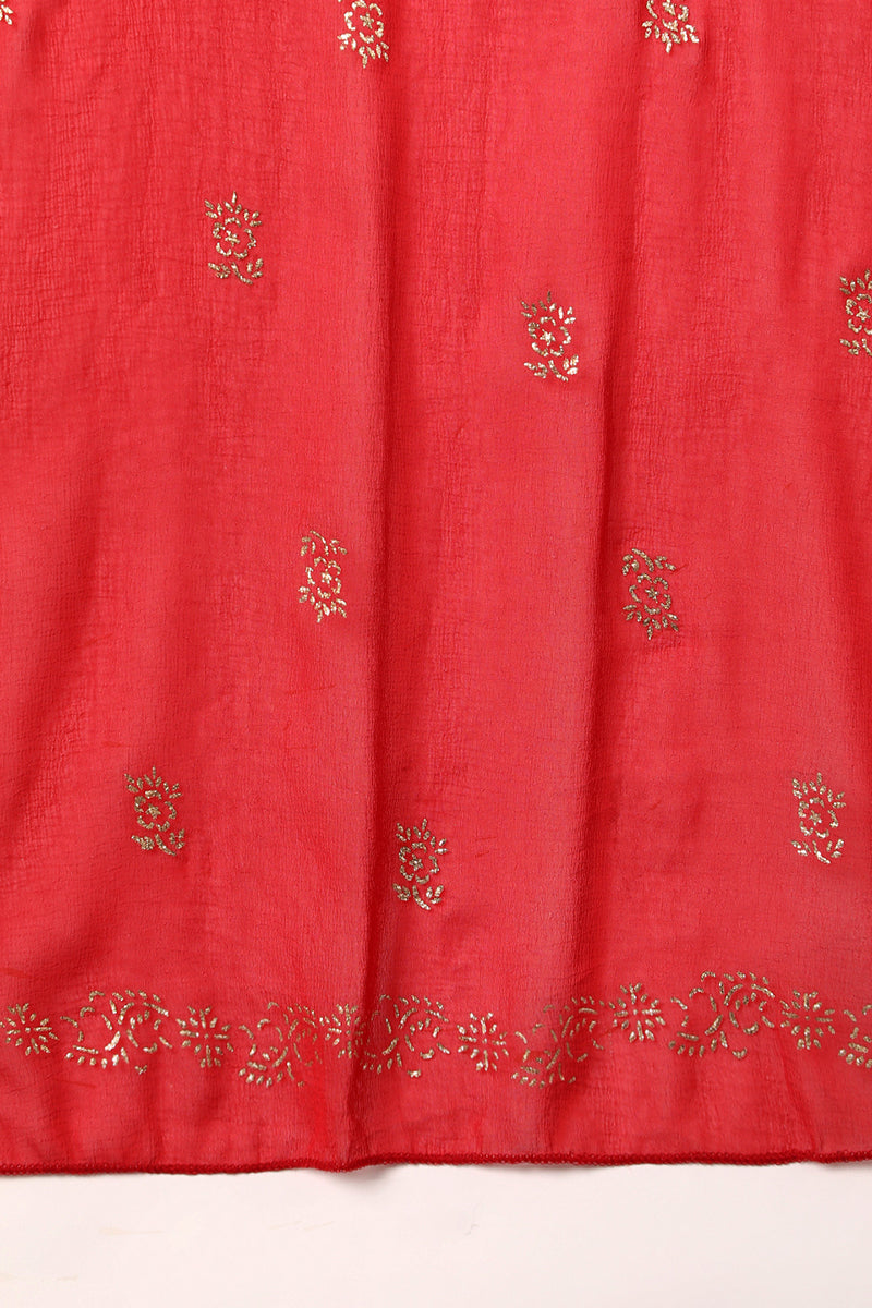 Red Cotton Straight Kurta Pant With Dupatta Set  | SHOBITAM