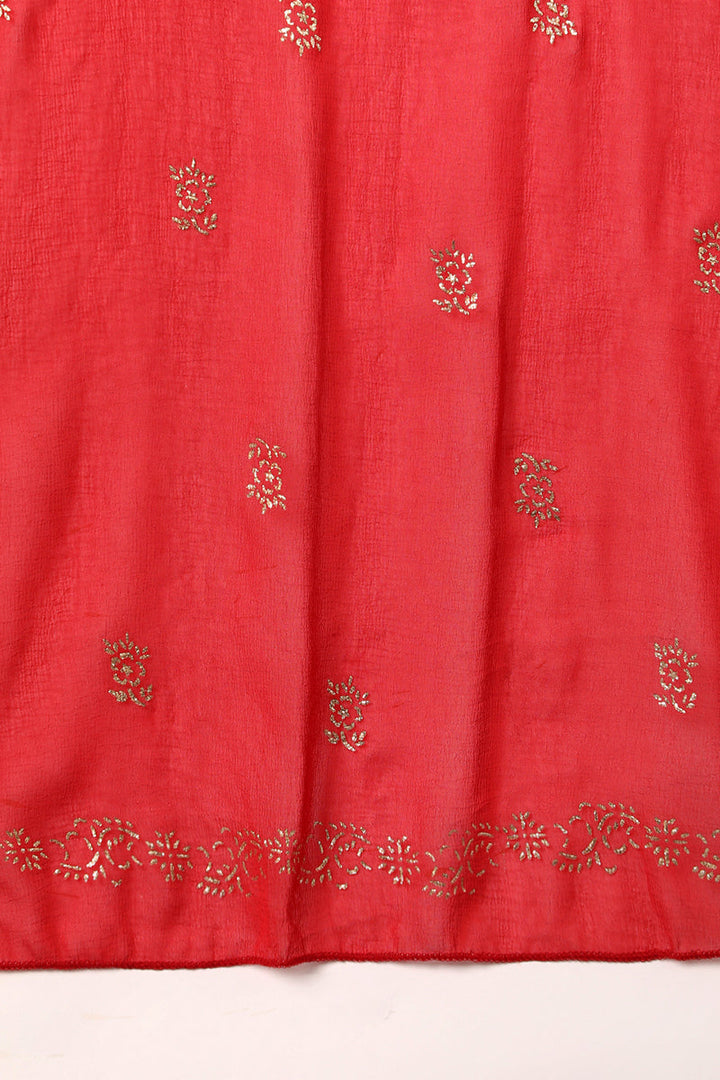 Red Cotton Straight Kurta Pant With Dupatta Set  | SHOBITAM