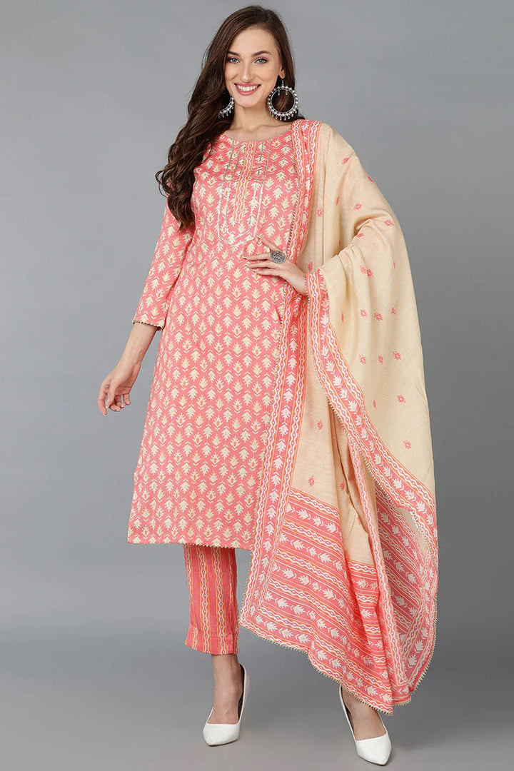 Cotton Printed Kurta Pant Dupatta Set  | SHOBITAM