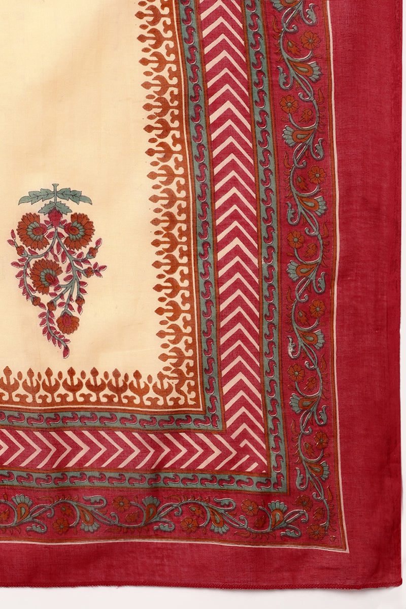 Red Cotton Floral Printed Kurta Pant Dupatta Set  | SHOBITAM
