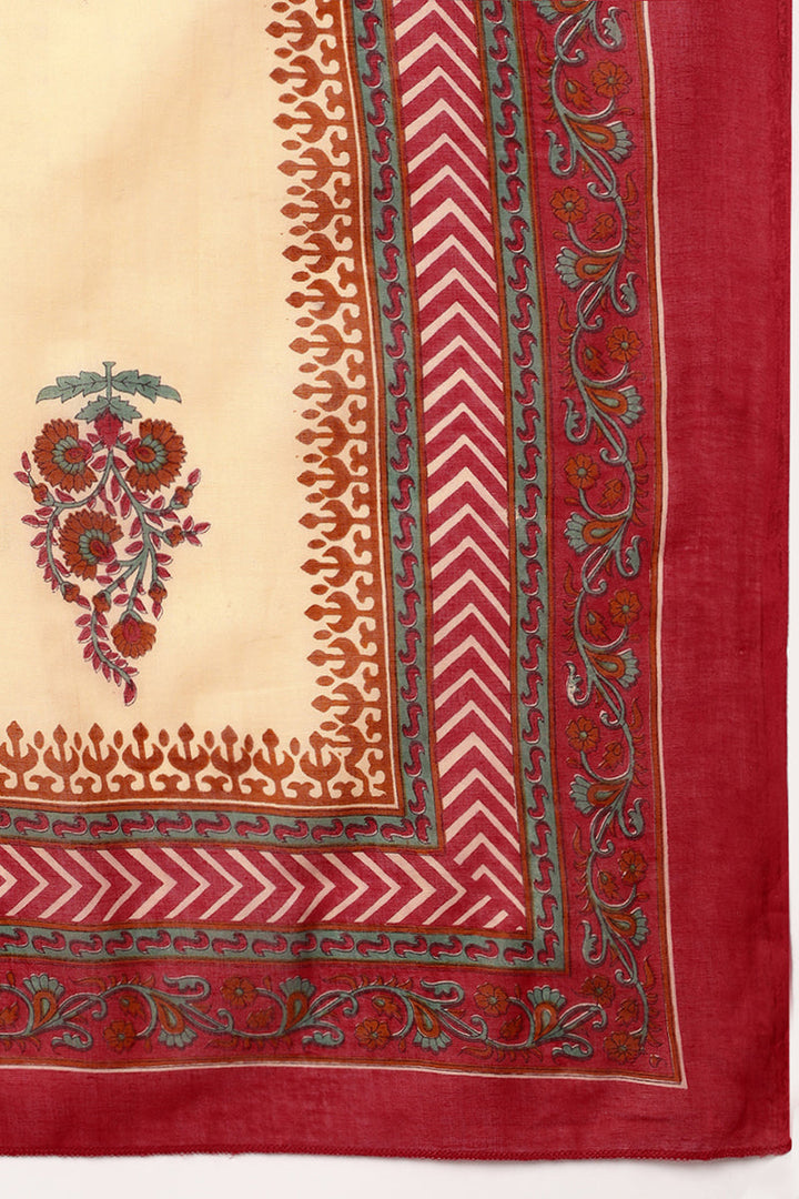 Red Cotton Floral Printed Kurta Pant Dupatta Set  | SHOBITAM