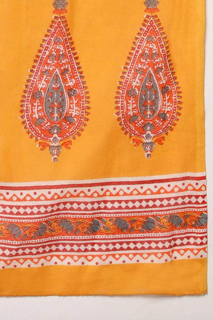 Yellow Pure Cotton Ethnic Motifs Straight Suit Set | SHOBITAM