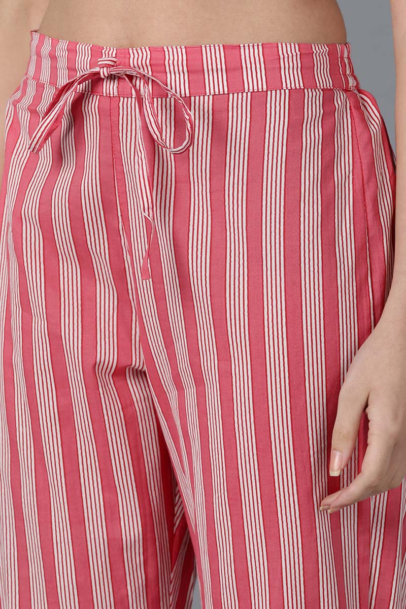Pink Cotton Printed Kurta Trouser With Dupatta | SHOBITAM