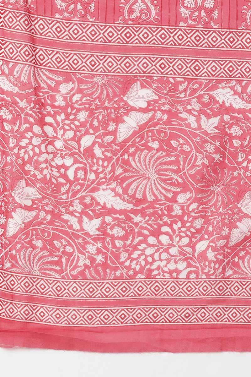 Pink Cotton Printed Kurta Trouser With Dupatta | SHOBITAM