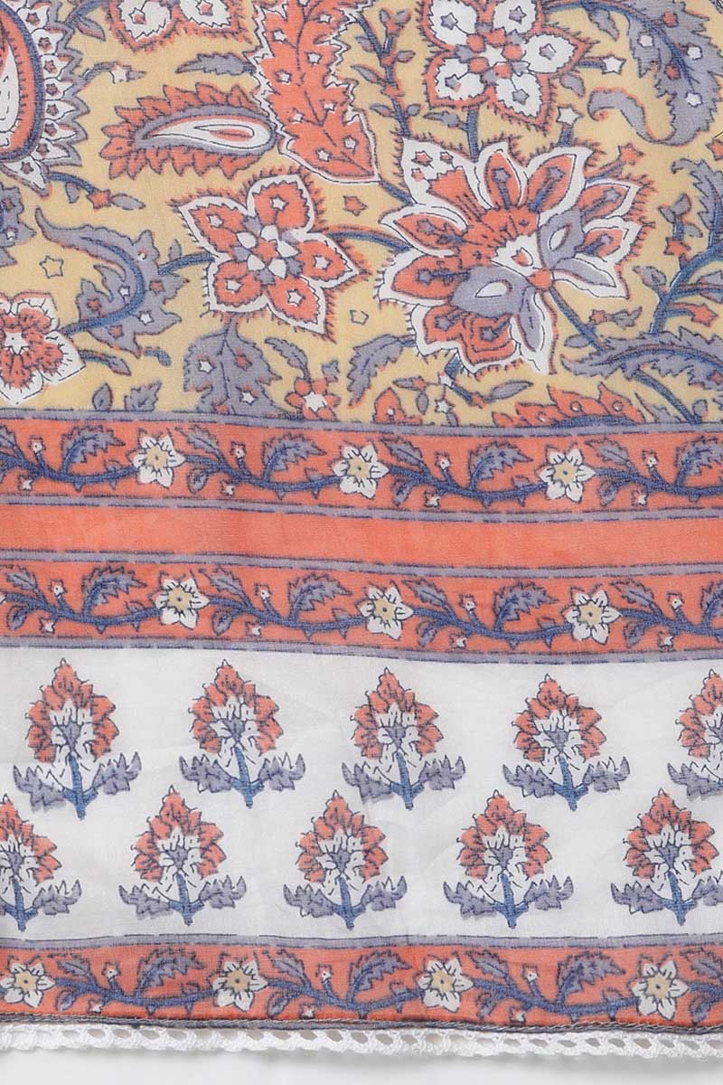 Cream Pure Cotton Floral Printed Straight Suit Set | SHOBITAM