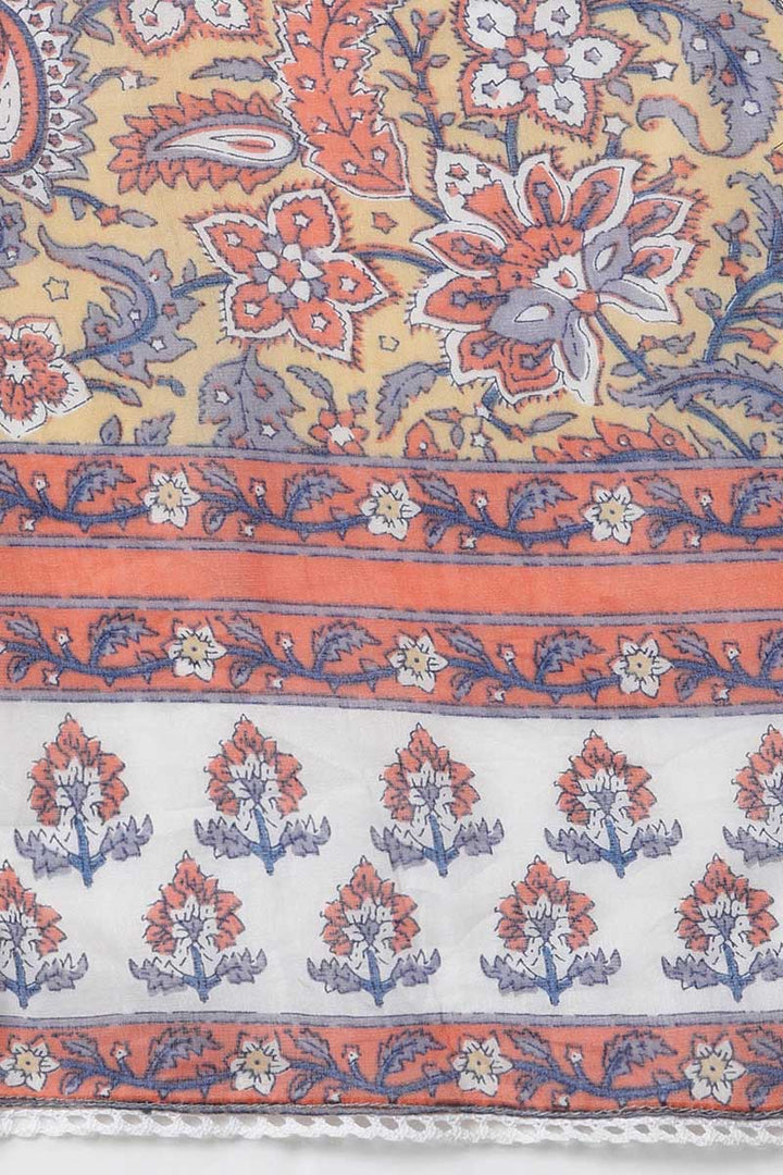 Cream Pure Cotton Floral Printed Straight Suit Set | SHOBITAM