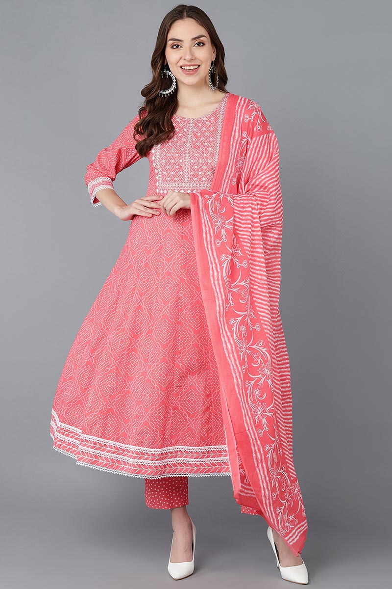 Peach Rayon Blend Kurta Trousers With Dupatta | SHOBITAM