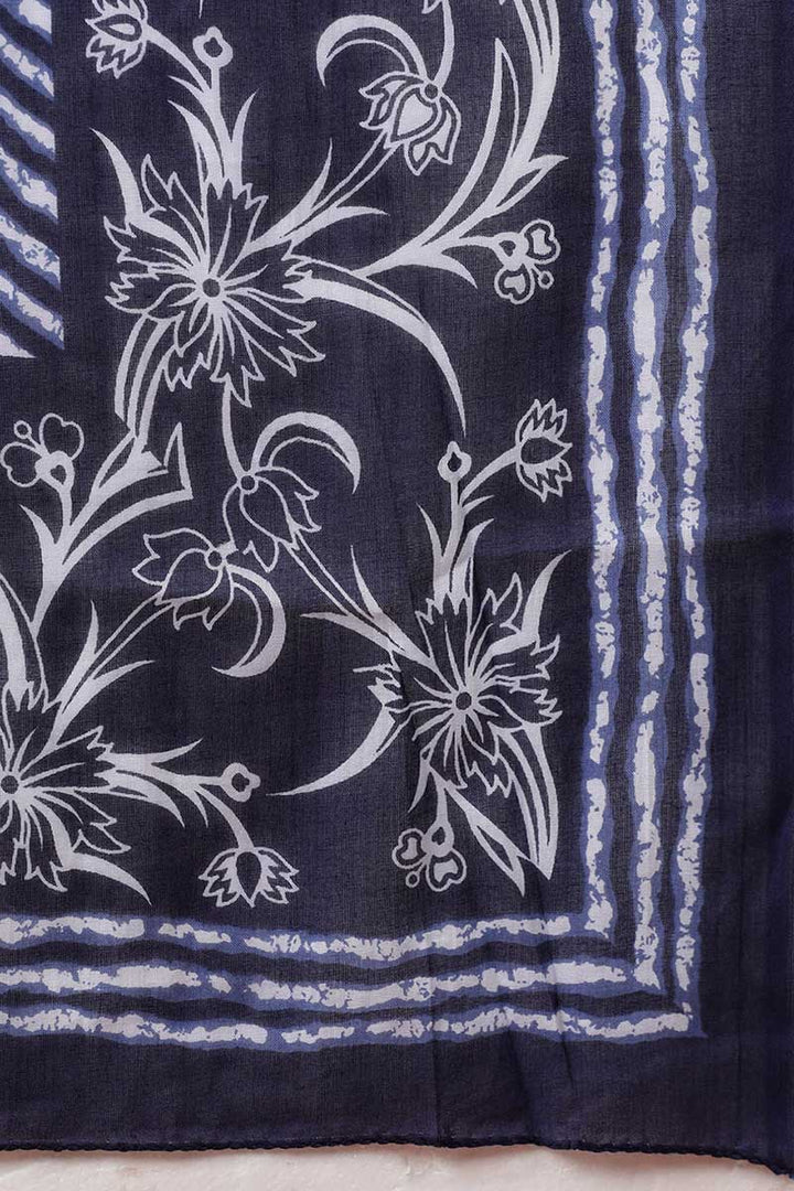 Navy Blue Rayon Blend Kurta Trousers With Dupatta | SHOBITAM