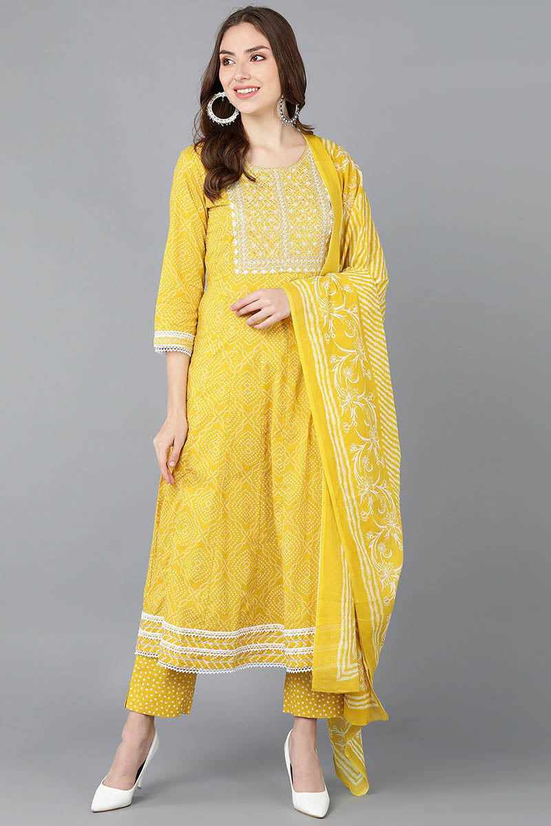 Yellow Rayon Blend Kurta Trousers With Dupatta | SHOBITAM