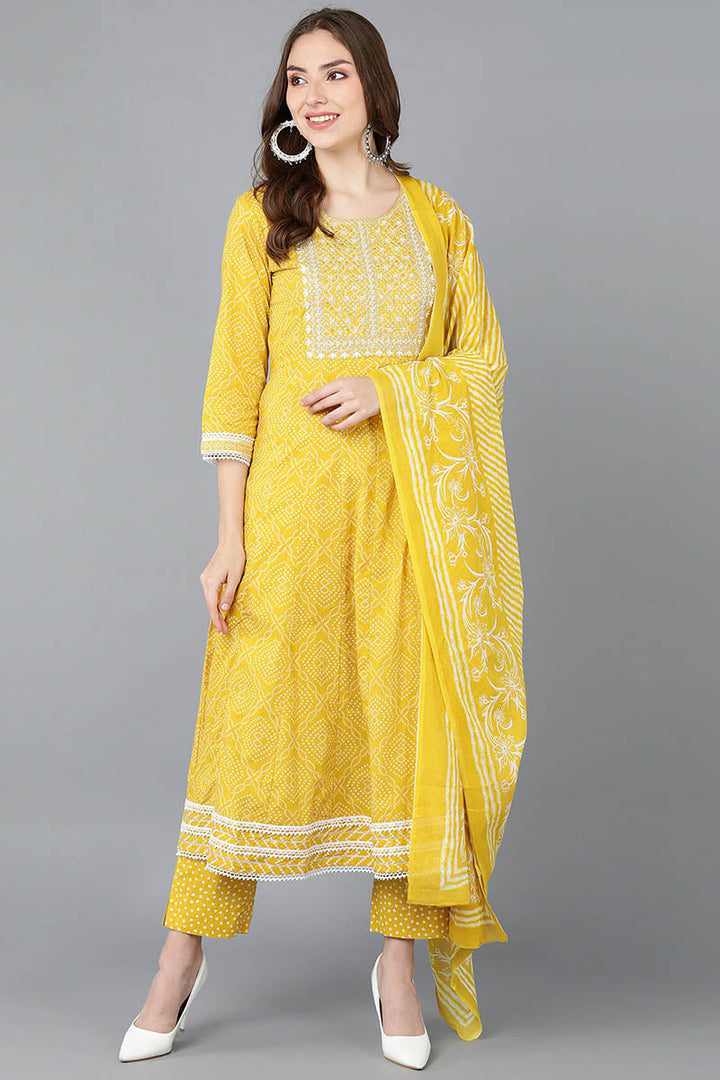 Yellow Rayon Blend Kurta Trousers With Dupatta | SHOBITAM