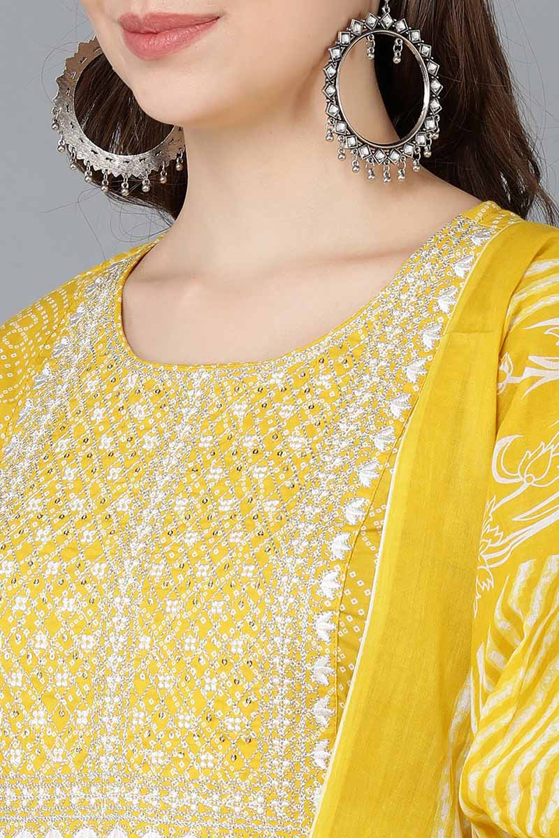 Yellow Rayon Blend Kurta Trousers With Dupatta | SHOBITAM