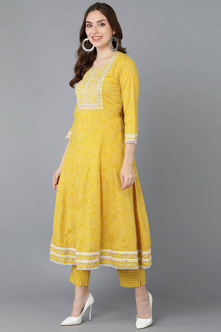 Yellow Rayon Blend Kurta Trousers With Dupatta | SHOBITAM