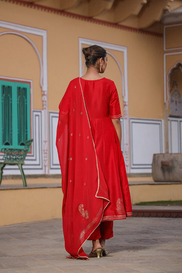 Maroon Silk Blend Anarkali Suit Set   | SHOBITAM