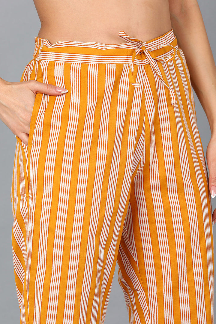 Mustard Pure Cotton Printed Kurta Trousers With Dupatta | SHOBITAM