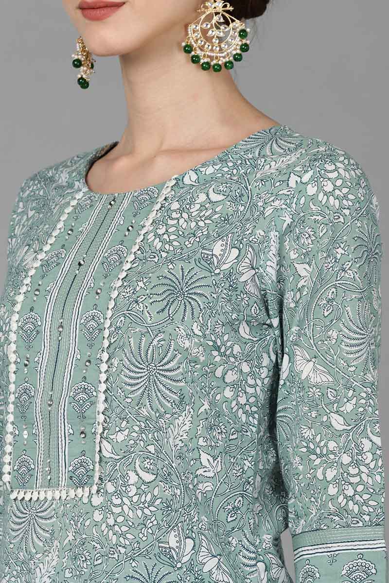 Green Pure Cotton Suit Set  | SHOBITAM