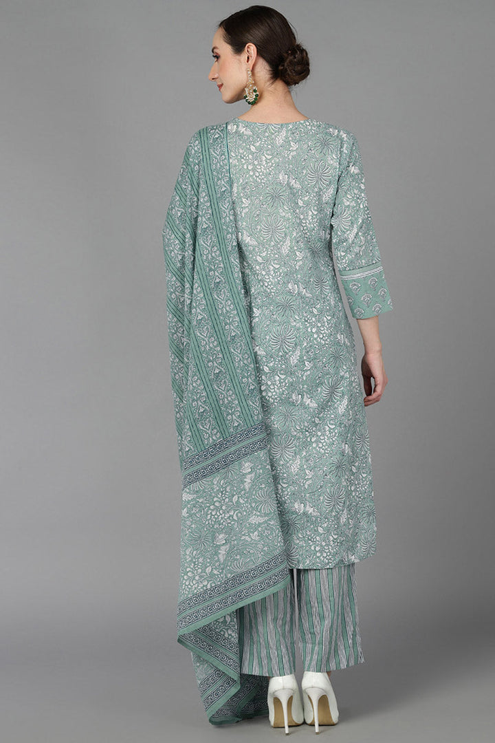 Green Pure Cotton Suit Set  | SHOBITAM