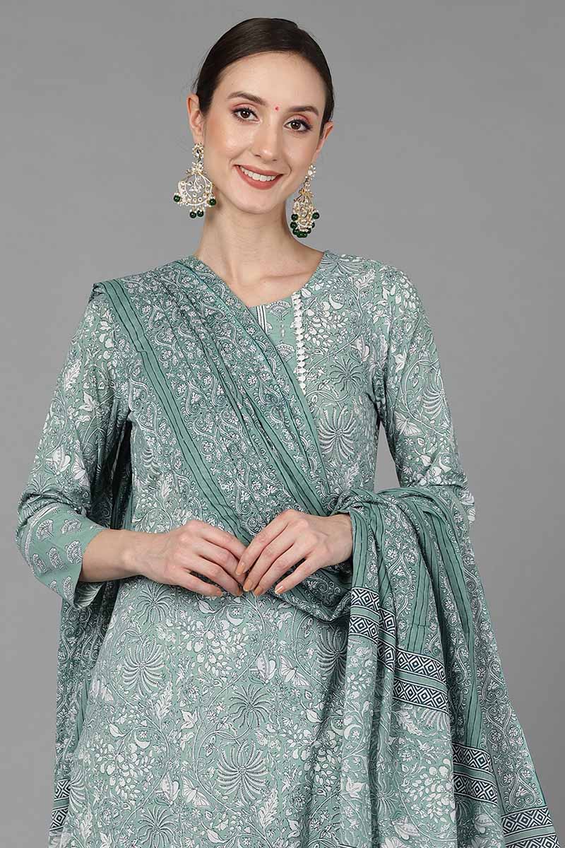 Green Pure Cotton Suit Set  | SHOBITAM