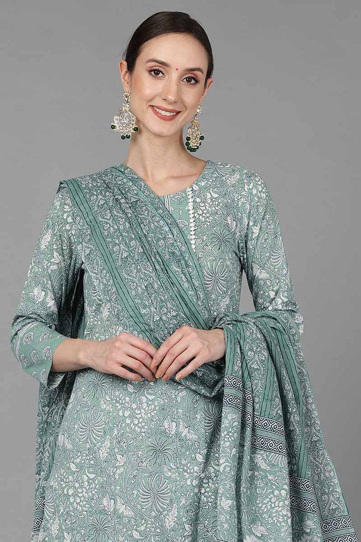 Green Pure Cotton Suit Set  | SHOBITAM