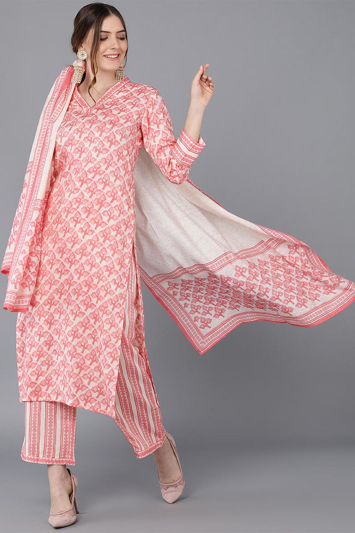 Peach Cotton Blend Straight Suit Set   | SHOBITAM