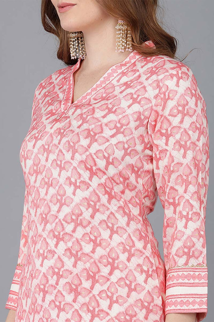 Peach Cotton Blend Straight Suit Set   | SHOBITAM