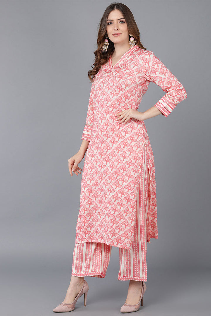 Peach Cotton Blend Straight Suit Set   | SHOBITAM