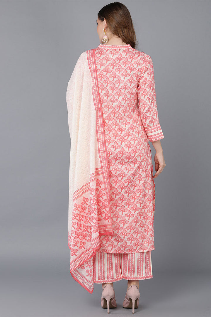 Peach Cotton Blend Straight Suit Set   | SHOBITAM