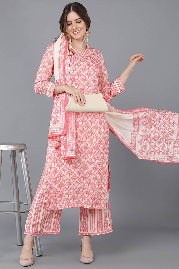 Peach Cotton Blend Straight Suit Set   | SHOBITAM