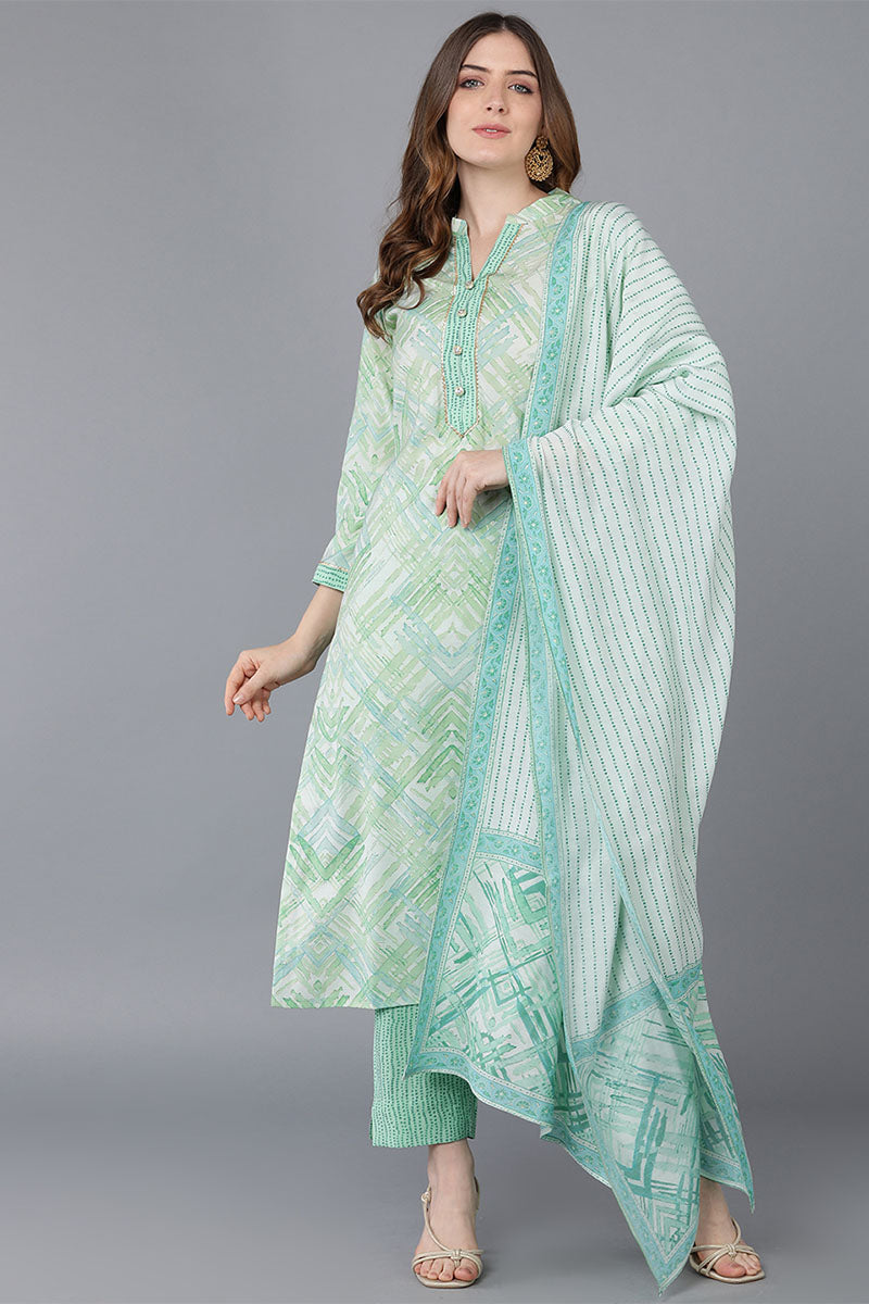 Green Poly Silk Straight Kurta Pant With Dupatta  | SHOBITAM
