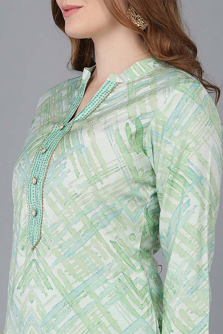 Green Poly Silk Straight Kurta Pant With Dupatta  | SHOBITAM