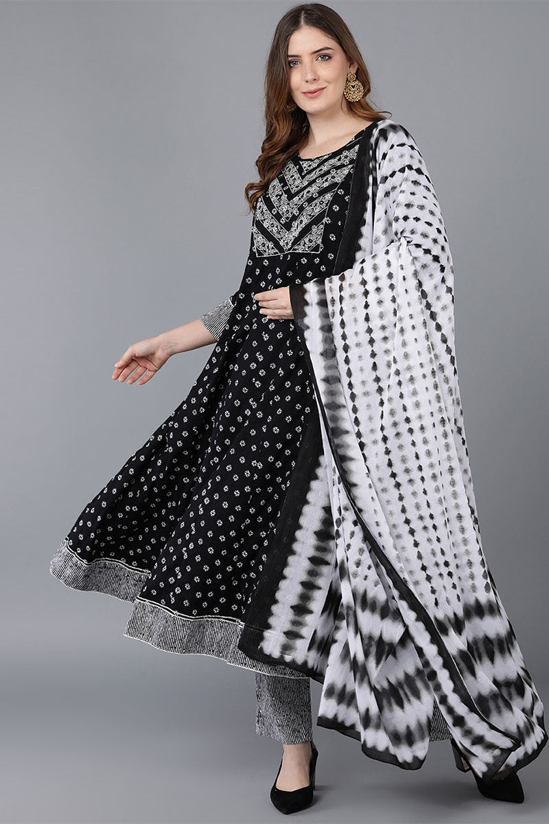 Black Pure Cotton Anarkali Suit Set | SHOBITAM