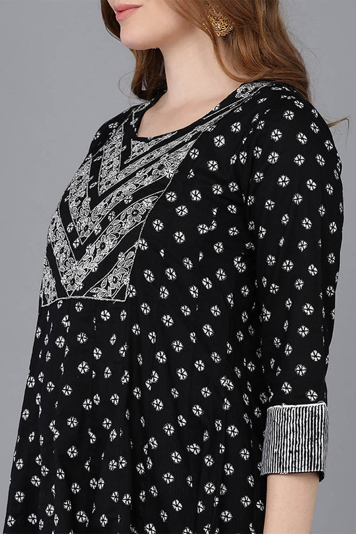 Black Pure Cotton Anarkali Suit Set | SHOBITAM