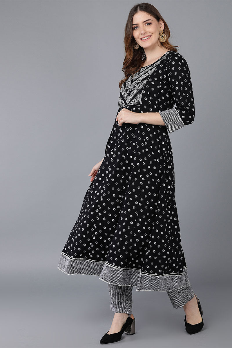 Black Pure Cotton Anarkali Suit Set | SHOBITAM