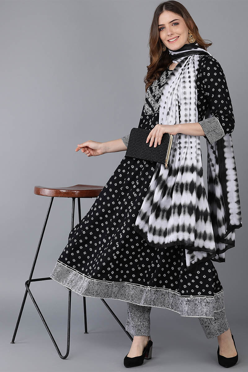 Black Pure Cotton Anarkali Suit Set | SHOBITAM