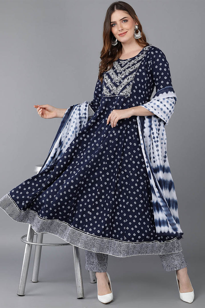 Blue Pure Cotton Anarkali Suit Set | SHOBITAM