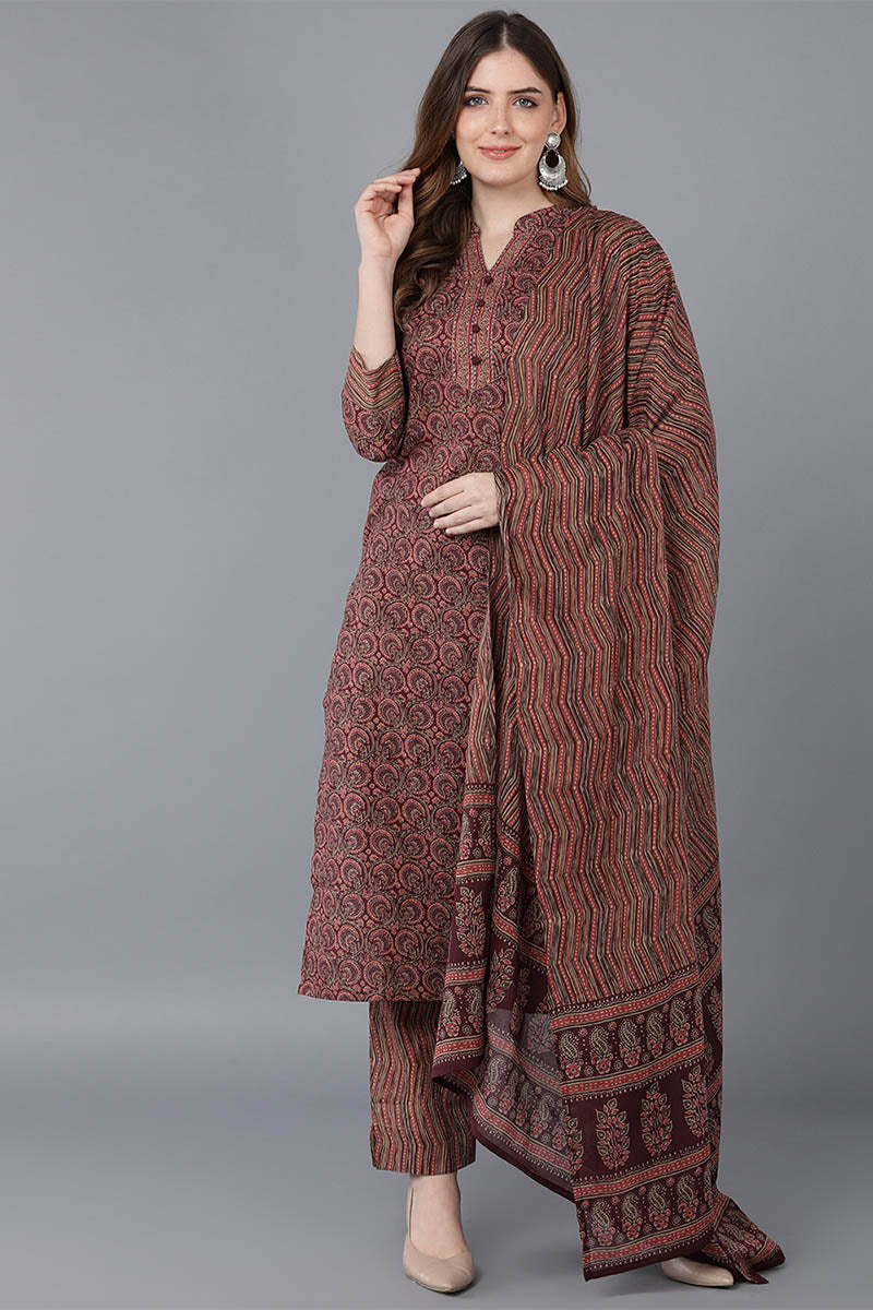 Maroon Rayon Blend straight Kurta Pant With Dupatta  | SHOBITAM