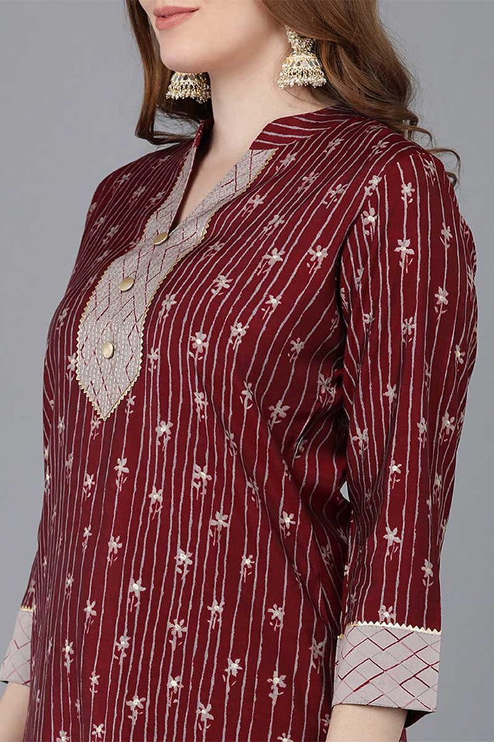 Maroon Poly Silk Straight Kurta Pant With Dupatta  | SHOBITAM