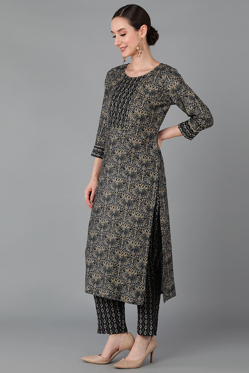 Black Silk Blend Straight Kurta Pant With Dupatta | SHOBITAM