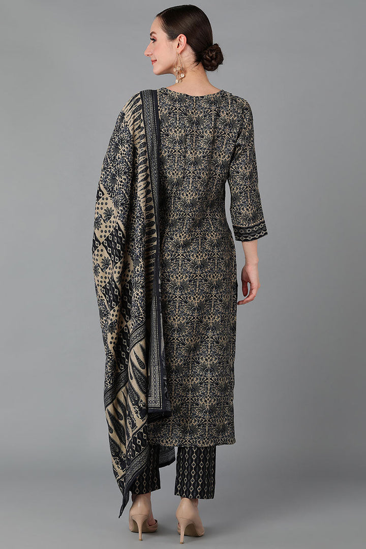 Black Silk Blend Straight Kurta Pant With Dupatta | SHOBITAM