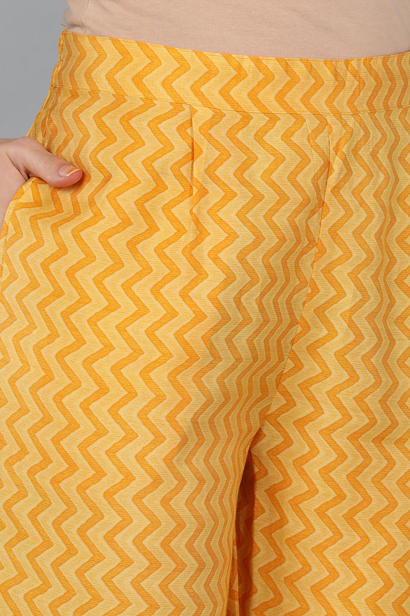 Mustard Silk Blend Ethnic Motifs Straight Kurta Trousers With Dupatta  | SHOBITAM
