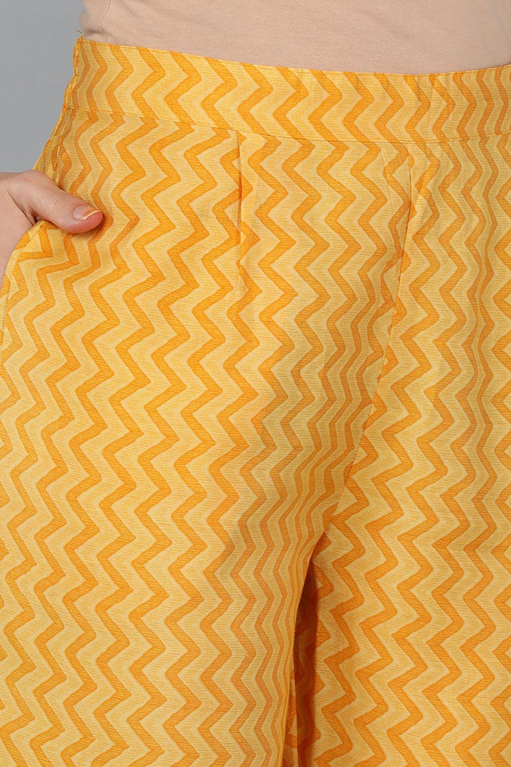 Mustard Silk Blend Ethnic Motifs Straight Kurta Trousers With Dupatta  | SHOBITAM